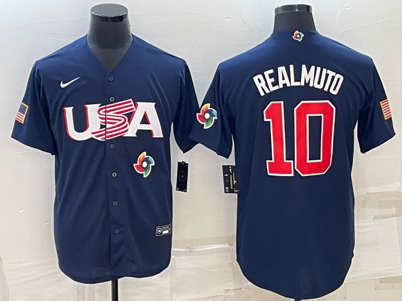 Men 2023 World Cub USA #10 Realmuto Blue Nike MLB Jersey7->more jerseys->MLB Jersey